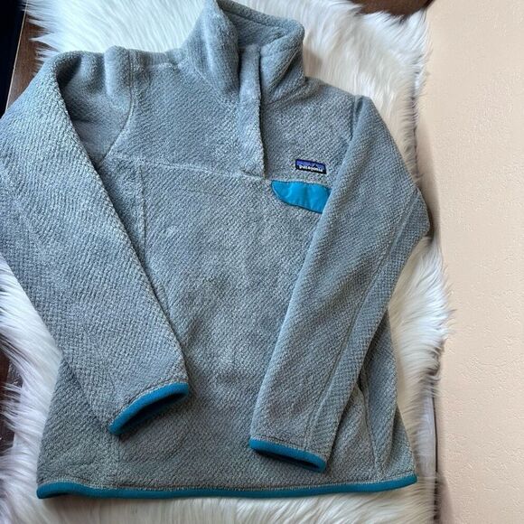Patagonia Re-Tool Snap T Fleece Pullover Gray Teal Quarter Snap Kangaroo Pocket - Picture 12 of 13